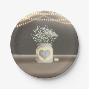 Heart Glows Mason Jar & Gipskraut Wedding Pappteller