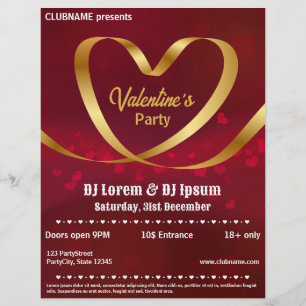 Heart Gold Ribbon Red Valentine Party Flyer