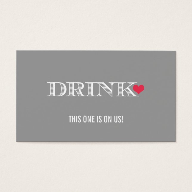 Heart Gray Red Wedding Drink Ticket (Vorderseite)