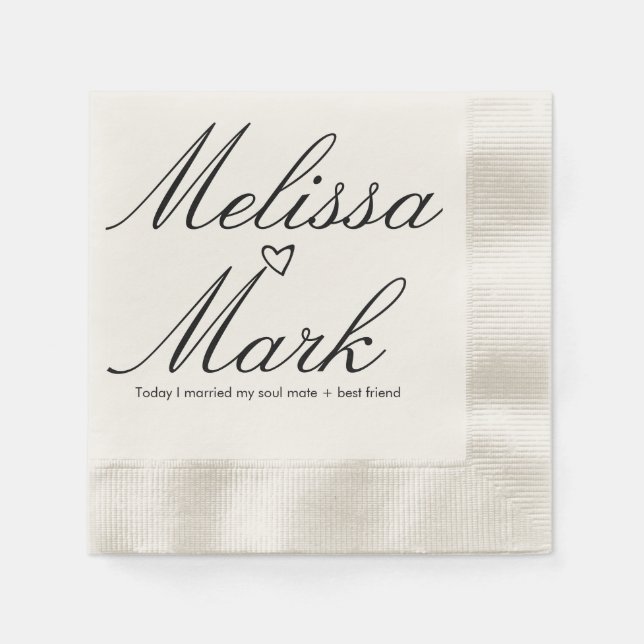 Heart Hand Drawn Quote Monogram Wedding Serviette (Vorderseite)