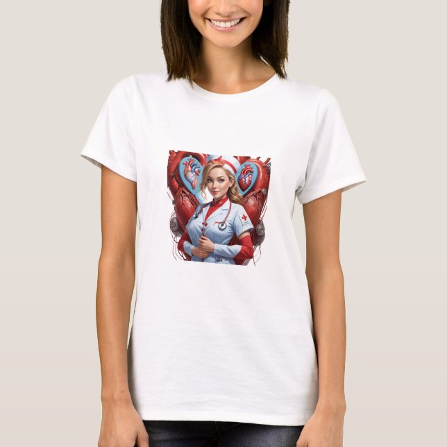 Heart & Healing - Nurse with Anatomical Heart T-Shirt (Vorderseite)