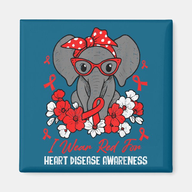 Heart Health Elephant Red Ribbon Heart Disease Awa Magnet (Vorne)