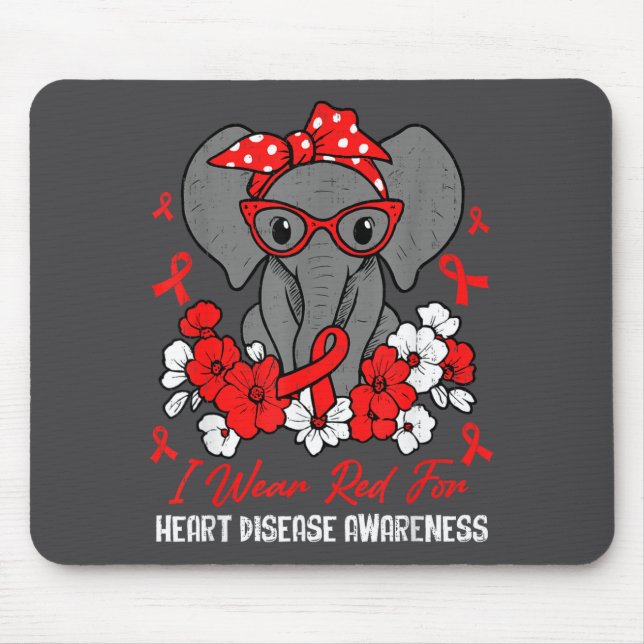 Heart Health Elephant Red Ribbon Heart Disease Awa Mousepad (Vorne)