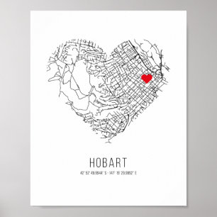 Heart Hobart City Map (Australien) Poster