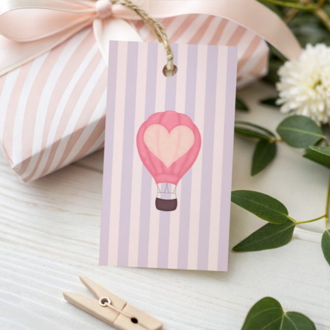 Heart Hot Air Ballon Pastel Lila Baby Dusche Geschenkanhänger (Von Creator hochgeladen)