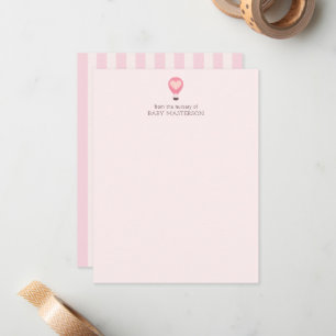 Heart Hot Air Ballon Pastel Pink Baby Dusche Mitteilungskarte