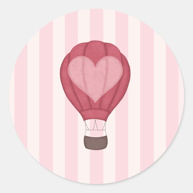 Heart Hot Air Ballon Pastel Pink Baby Dusche Runder Aufkleber (Vorderseite)