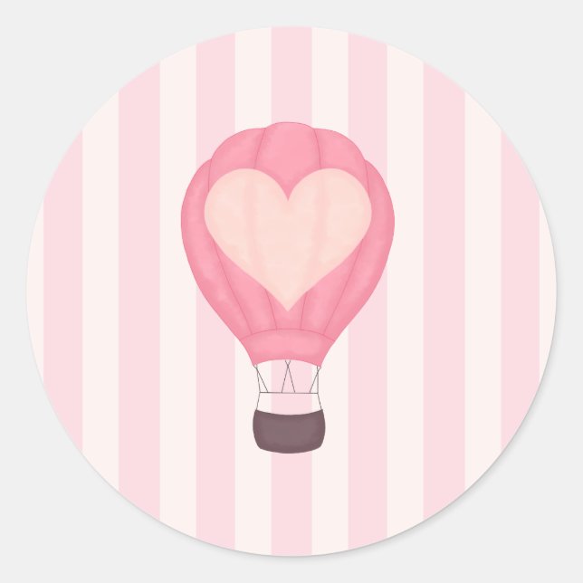 Heart Hot Air Ballon Pastel Pink Baby Dusche Runder Aufkleber (Vorderseite)