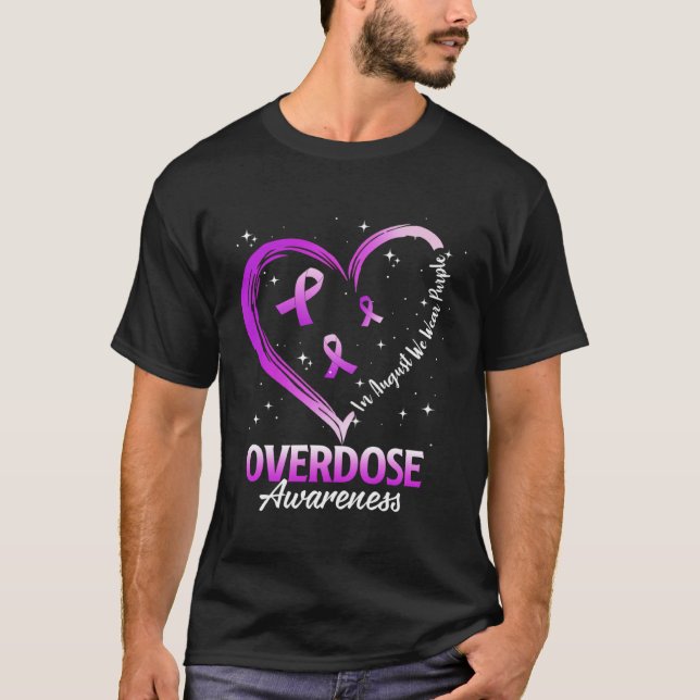 Heart In August We Wear Purple Overdose Awareness  T-Shirt (Vorderseite)