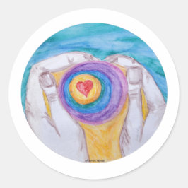 Heart In Hands Circle, No Saying, Title, Dig Sig Runder Aufkleber