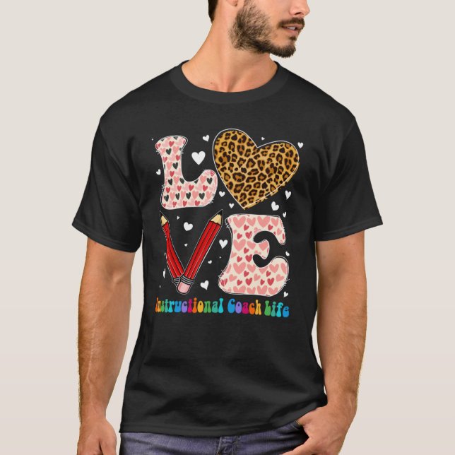 Heart Instructional Coach Life Leopard Plaid Valen T-Shirt (Vorderseite)