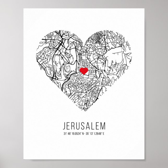 Heart Jerusalem City Map (Israel) Poster (Vorne)