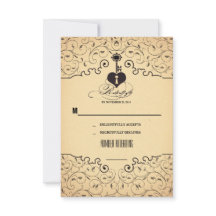 Heart Key Vintage Wedding RSVP Karten