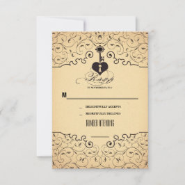 Heart Key Vintage Wedding RSVP Karten