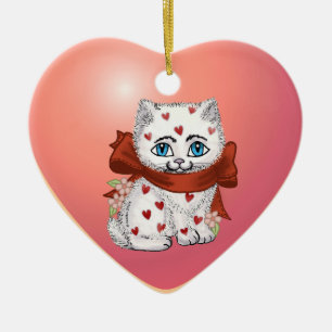 Heart Kitten Keramikornament
