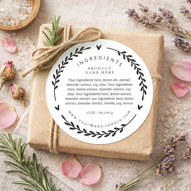 Heart Laurel Wreath Ingredients Label Stickers (Heart Laurel Wreath Ingredients Label Stickers)