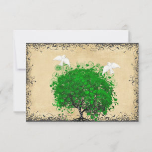 Heart Leaf Emerald Tree Dove Bird Wedding RSVP