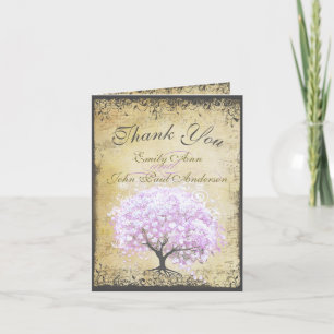 Heart Leaf Lavender Tree Vintag Bird Wedding Dankeskarte