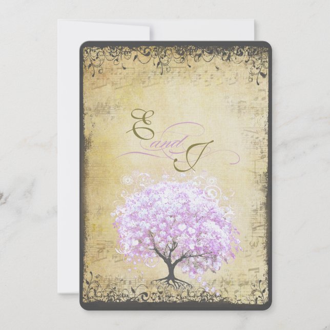 Heart Leaf Lavender Tree Vintag Bird Wedding Einladung (Vorderseite)
