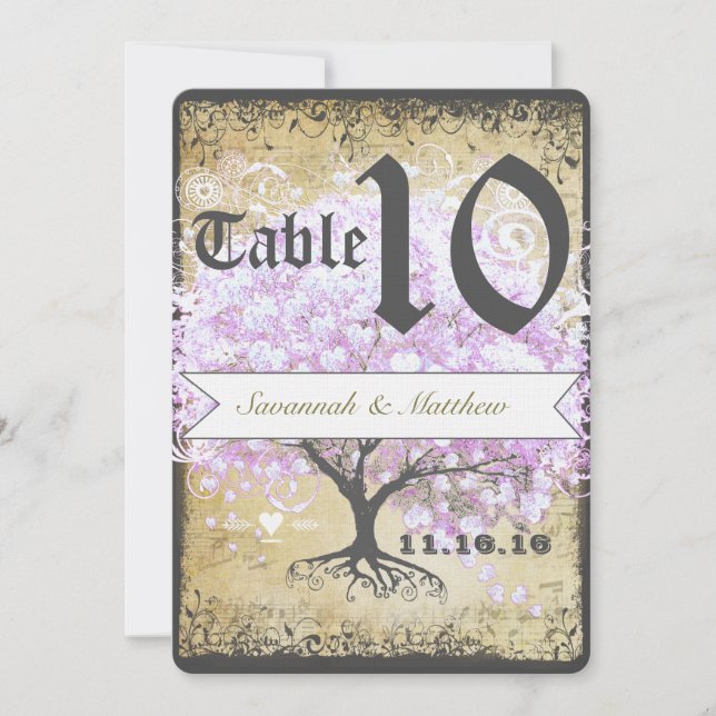 Heart Leaf Lavender Tree Vintag Bird Wedding Einladung (Vorderseite)