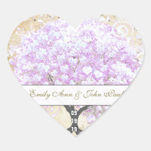 Heart Leaf Lavender Tree Vintag Bird Wedding Herz-Aufkleber