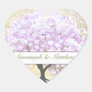Heart Leaf Lavender Tree Vintag Bird Wedding Herz-Aufkleber