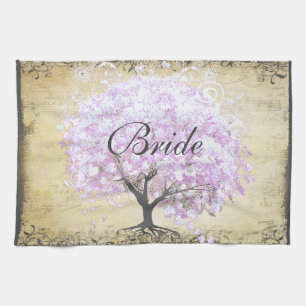 Heart Leaf Lavender Tree Vintag Bird Wedding Küchentuch