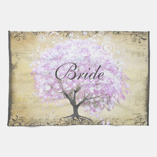Heart Leaf Lavender Tree Vintag Bird Wedding Küchentuch (Horizontal)