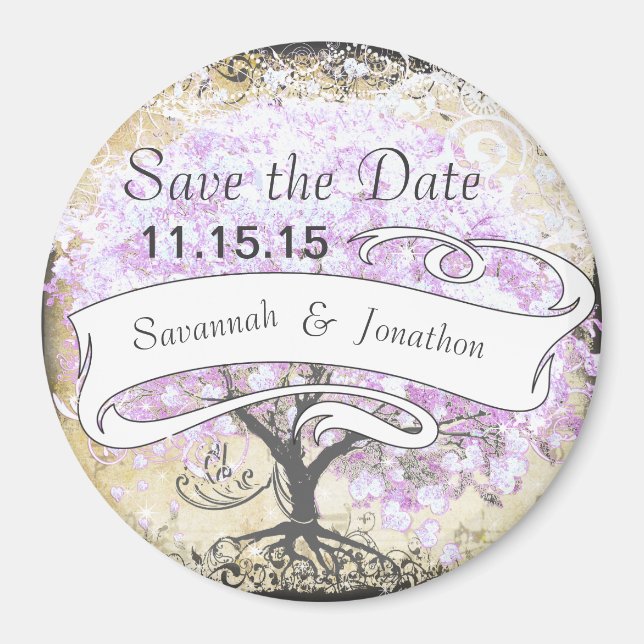 Heart Leaf Lavender Tree Vintag Bird Wedding Magnet (Vorne)