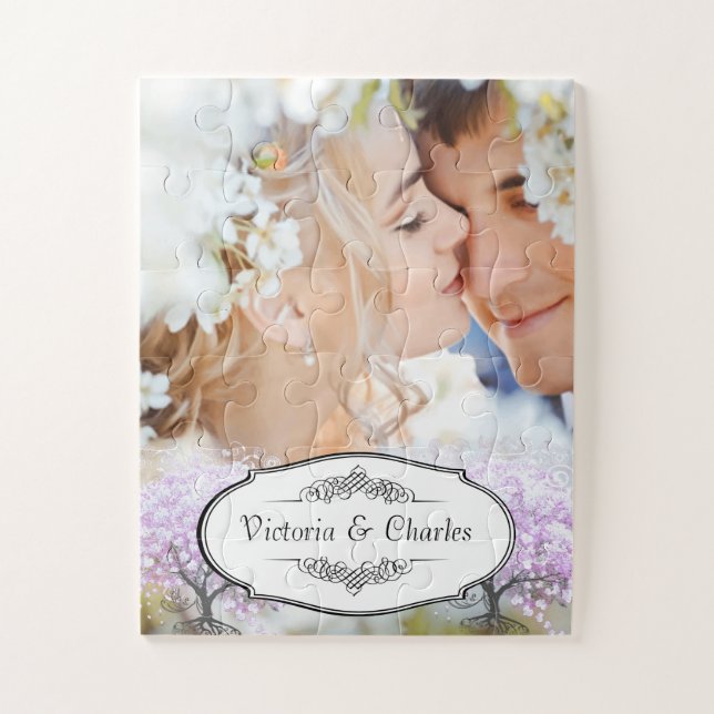 Heart Leaf Lavender Tree Vintag Bird Wedding Puzzle (Vertikal)