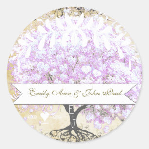 Heart Leaf Lavender Tree Vintag Bird Wedding Runder Aufkleber