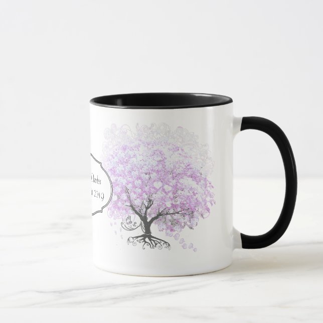 Heart Leaf Lavender Tree Vintag Bird Wedding Tasse (Rechts)