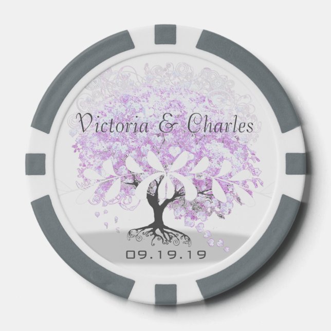 Heart Leaf Lavender Tree Vintage Wedding Pokerchips (Vorderseite)