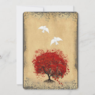 Heart Leaf Red Tree Dove Love Bird Wedite Einladun Einladung
