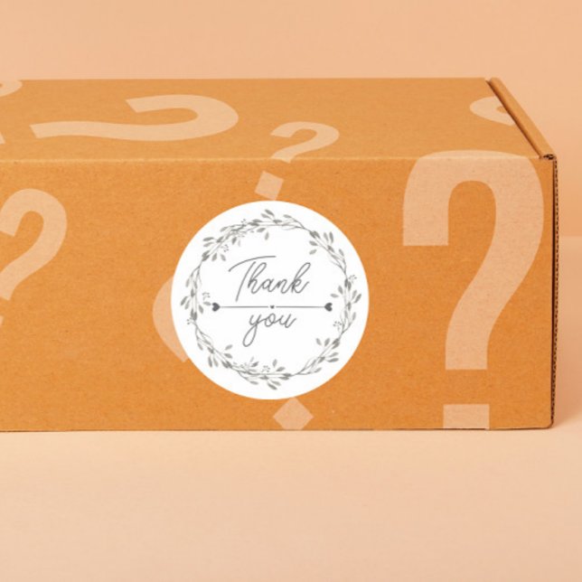 heart Leaf Wreath Thank You business parcel Runder Aufkleber (Von Creator hochgeladen)