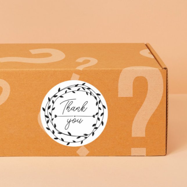 heart Leaf Wreath Thank You business parcel Runder Aufkleber (Von Creator hochgeladen)