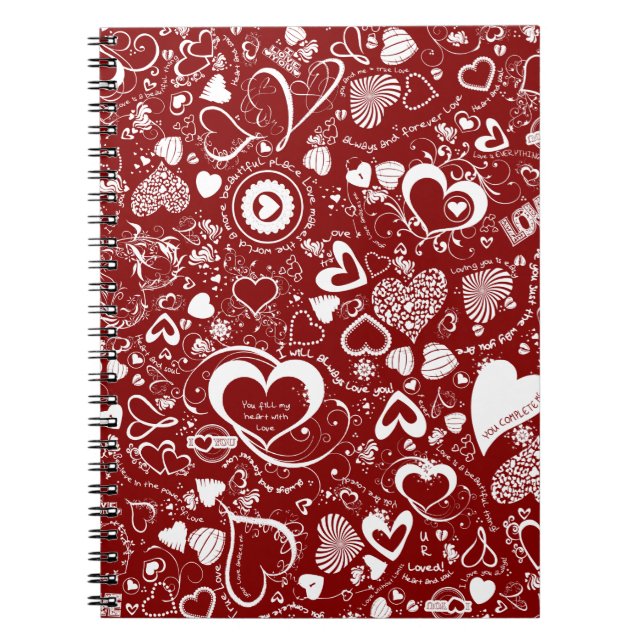 Heart Liebe Doodles Red Spiral Notebook Notizblock (Vorderseite)