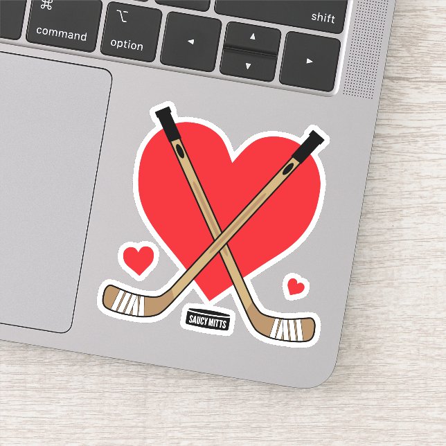 Heart Liebe Hockey Girls Hockey Sticks und Puck Aufkleber (Detail)