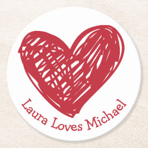 Heart Liebe Red White Wedding Party Brautparty Runder Pappuntersetzer