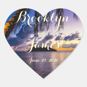 Heart Lila Beach Wedding Stickers