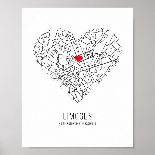 Heart Limoges City Map (Frankreich) Poster (Vorne)