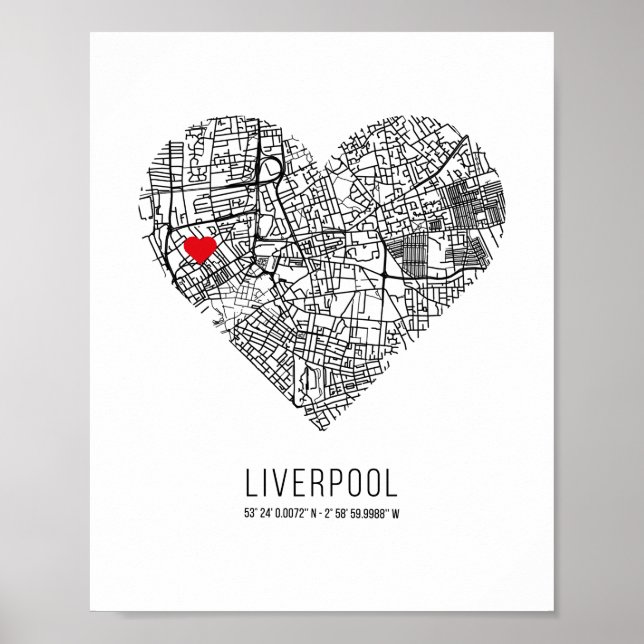 Heart Liverpool City Map (Vereinigtes Königreich) Poster (Vorne)