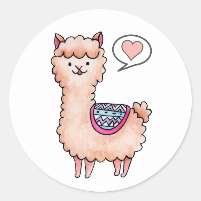 Heart Llama Runder Aufkleber (Vorderseite)