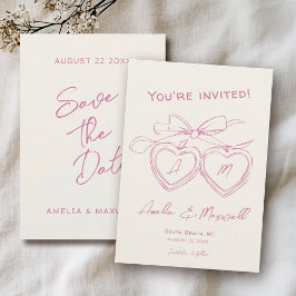 Heart Locket Niedlich Moderne Monogram Pink Bow We Save The Date