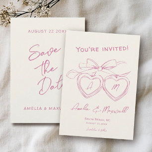 Heart Locket Niedlich Moderne Monogram Pink Bow We Save The Date