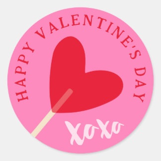 Heart Lollipop XOXO Love Valentine's Day Pink Red Runder Aufkleber