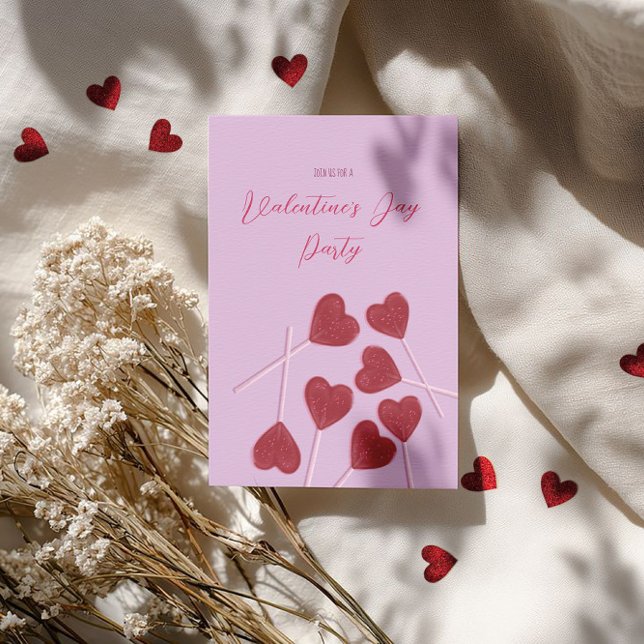 Heart Lollipops on Pink – Valentine’s Day Party  Einladung (Von Creator hochgeladen)