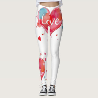 Heart Love Modern Watercolor Artsy Valentine's Day Leggings