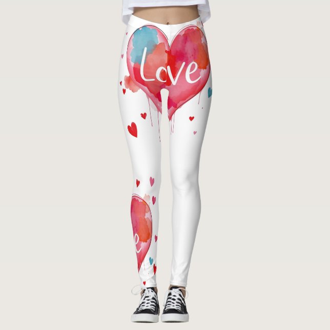 Heart Love Modern Watercolor Artsy Valentine's Day Leggings (Vorderseite)