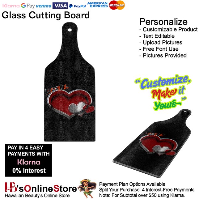 Heart Magic Black Glass Cutting Board Paddel Schneidebrett (Love Heart Black Cooking Kitchen Glass Cutting Board.)